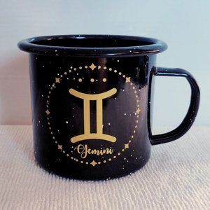 GEMINI - Astrology 18oz Enamel Mug/Cup - Zodiac Symbol/Star Sign - Black & Gold